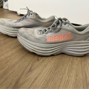 Hoka Gray and Coral Athletic Shoes